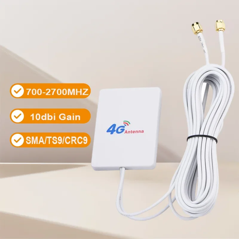 4G LTE 700-2700MHZ Dual Cable ZTE Huawei Modem Router Antenna SMA/TS9/CRC9 10dbi External Enhanced Network Wifi Plate Antenna