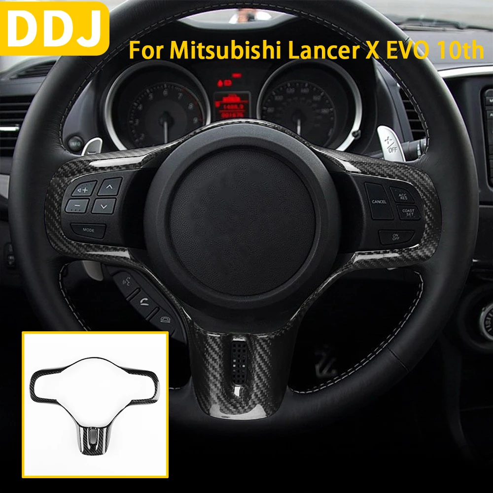 

Real Carbon Fiber For Mitsubishi Lancer Evolution X EVO 10th Accessories Car Interior Steering Wheel Panel Cover Trim Decoration