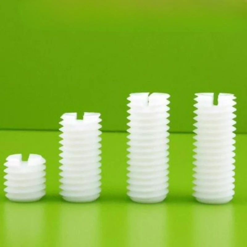 M3 M4 M5 M6 M8 M10 M12 M14 M16 White PTFE Plastic Slotted Head Set Screw with Flat Point Grub Screw Headless Support Customize