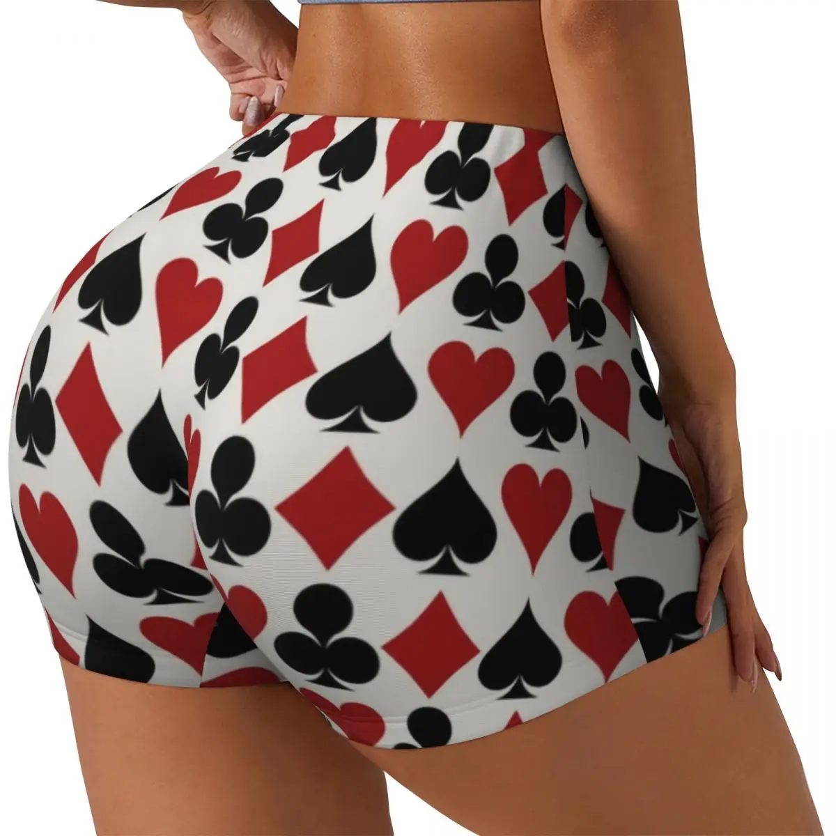 Custom Poker Playing Card Symbols Biker Running Workout Shorts for Women Heart Spade Diamond Club Gym Athletic Yoga Shorts