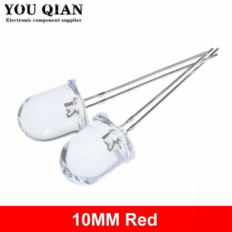 10mm LED 5 Farben Rot Blau Gelb Grün Weiß Transparent 20mA 0,75 W Ultra Helle Runde LED Licht Emittierende diode Lampe