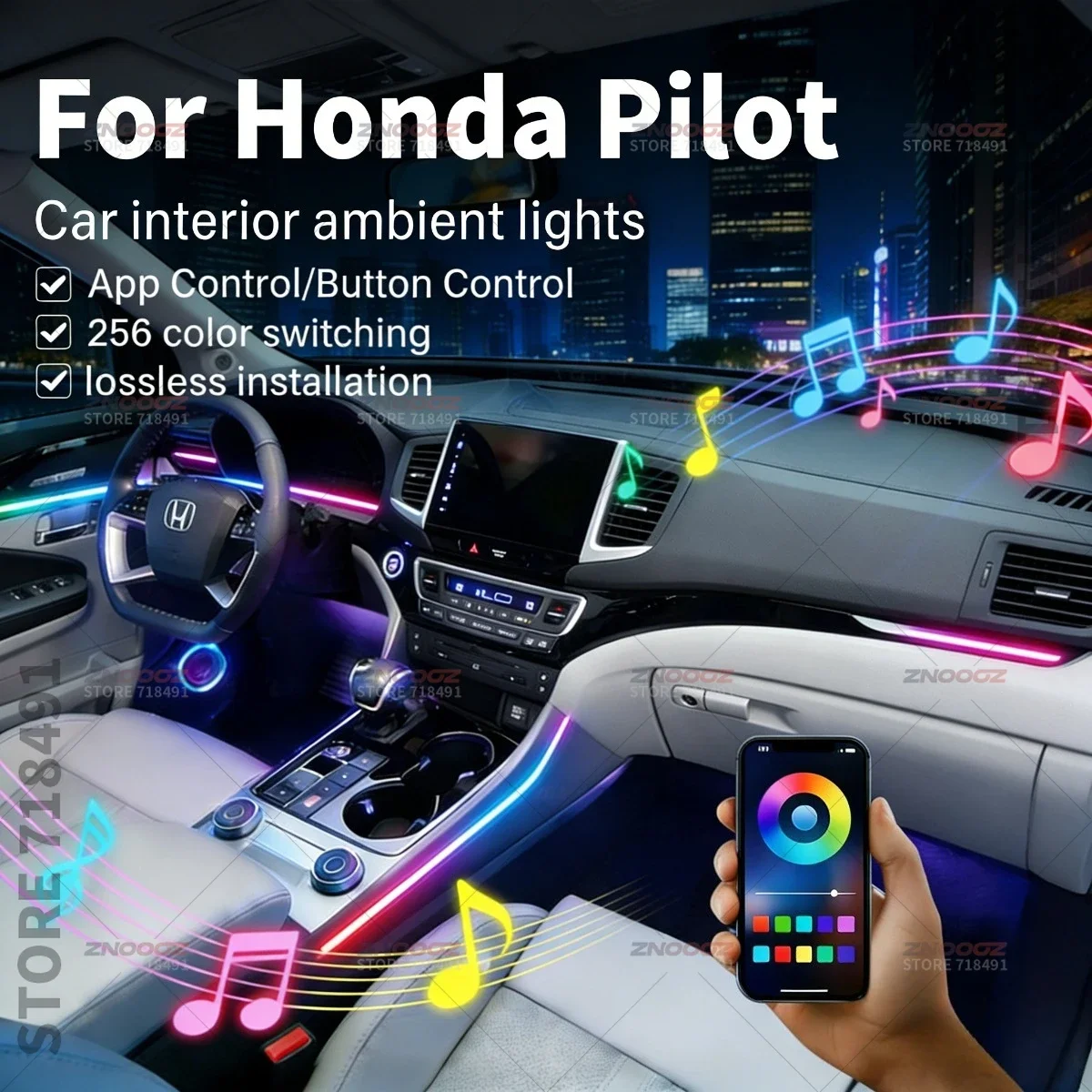 22in1 RGB Car Interior Acrylic Car Ambient Lights RGB Hidden Acrylic Strip Decoration Atmosphere Accessories For Honda Pilot