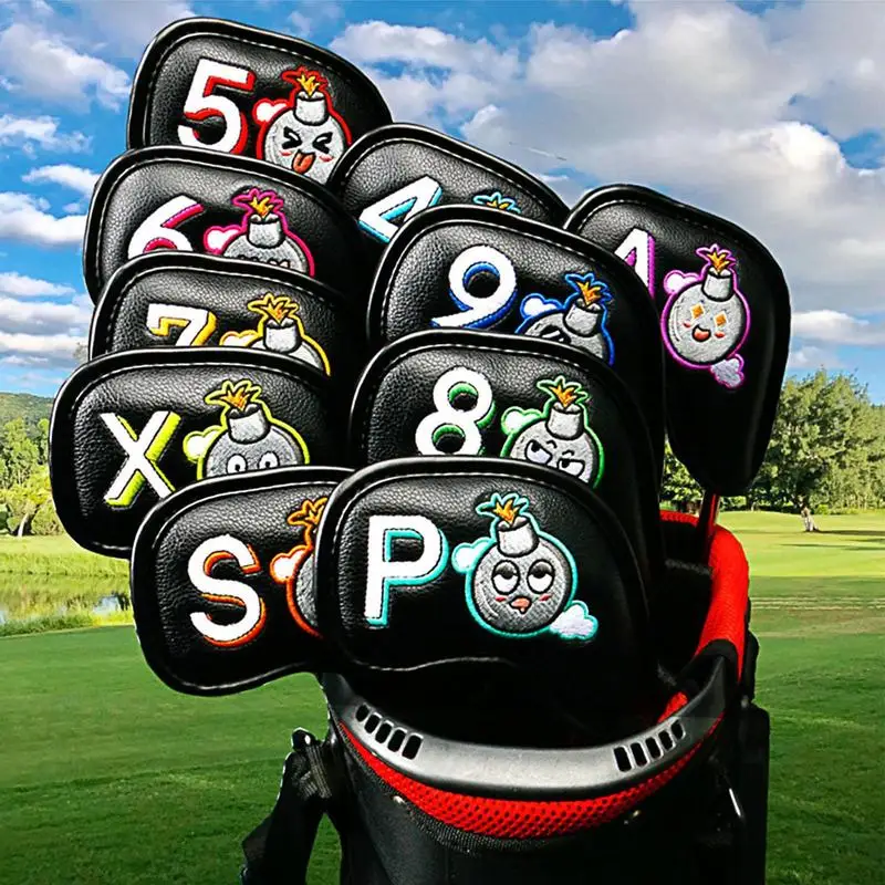 Golf Head Cover 10Pcs Golf Protector Case Golf Club Iron Putter Protect Set Protective Cover Fit Most Golf Clubs Pu Leather