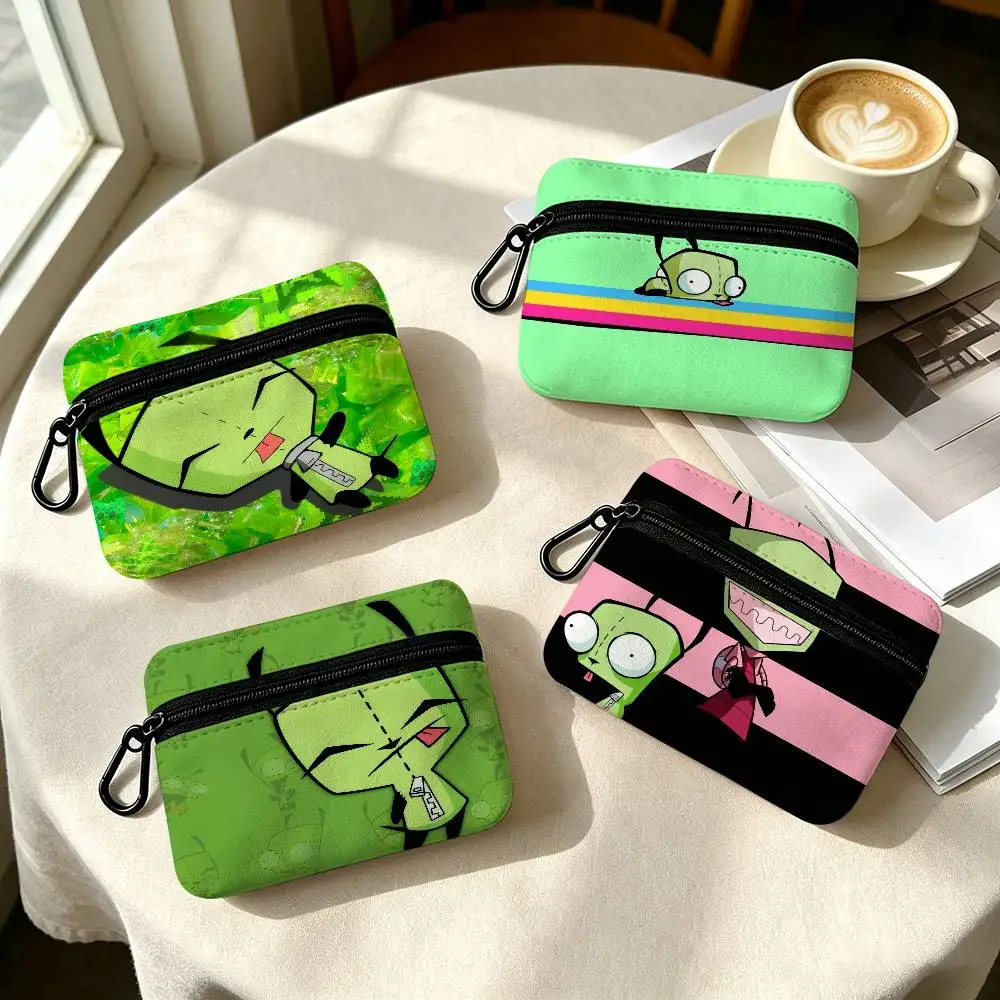 I-Invader Anime Z-ZIM   Lightweight Oxford Fabric Coin Purse Carabiner Hook Design Mini Card Key Organizer Bag