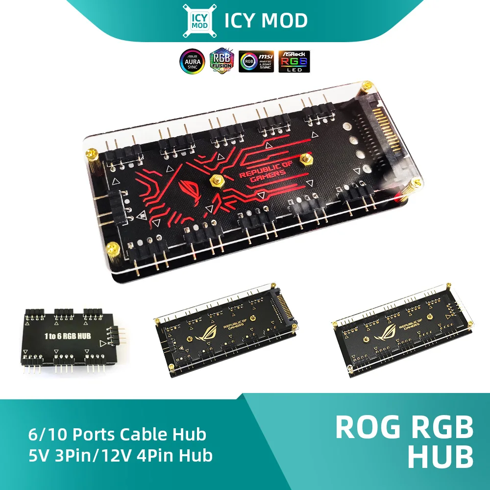 

ROG RGB Hub 1-10 1-6 Splitter 5V 3Pin SATA Power Supply Lighting Panel 12V 4PIN Convertor AURA SYNC MOBO Water Cooler Custom MOD