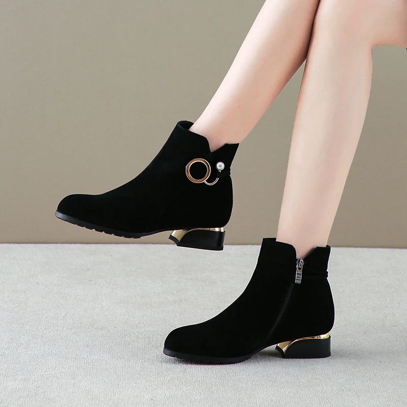 

Hot sale 2022 Women's Shoes Women Ankle Boot Low Heel Shoe Plus Size 43 Short Cow Suede Female Shoes Ladies Autumn Winter Boots