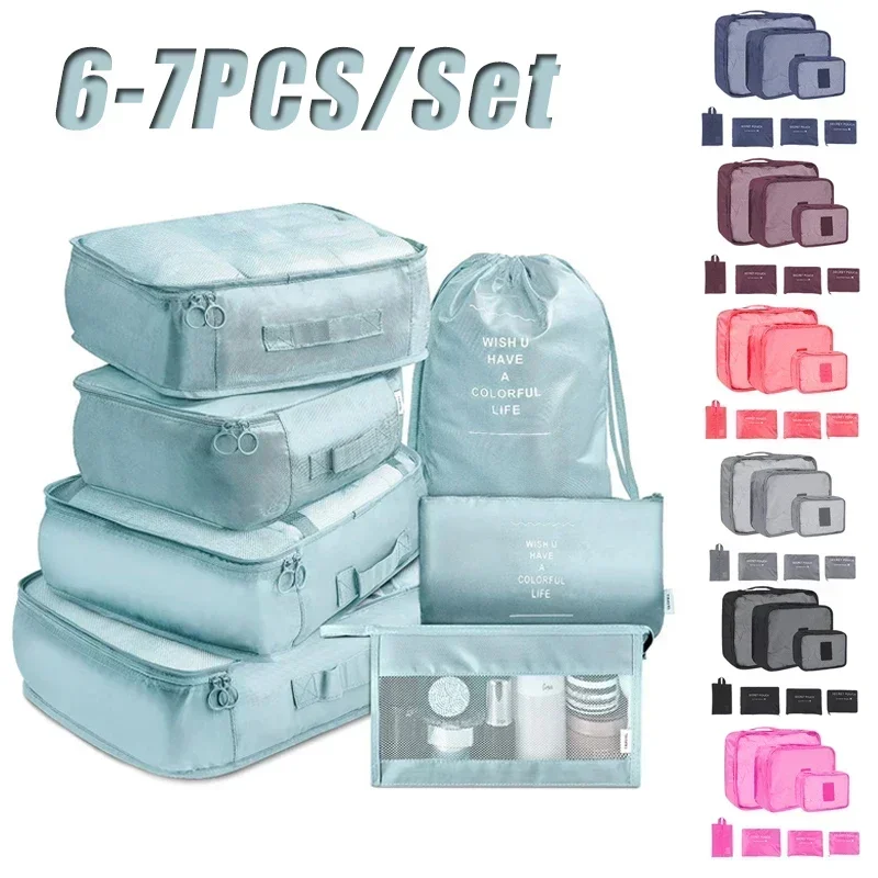 6 Pcs Travel Organizer Storage Bags Suitcase Packing Cubes Cases Portable Wardrobe Luggage Clothes Shoe Pouch Fold