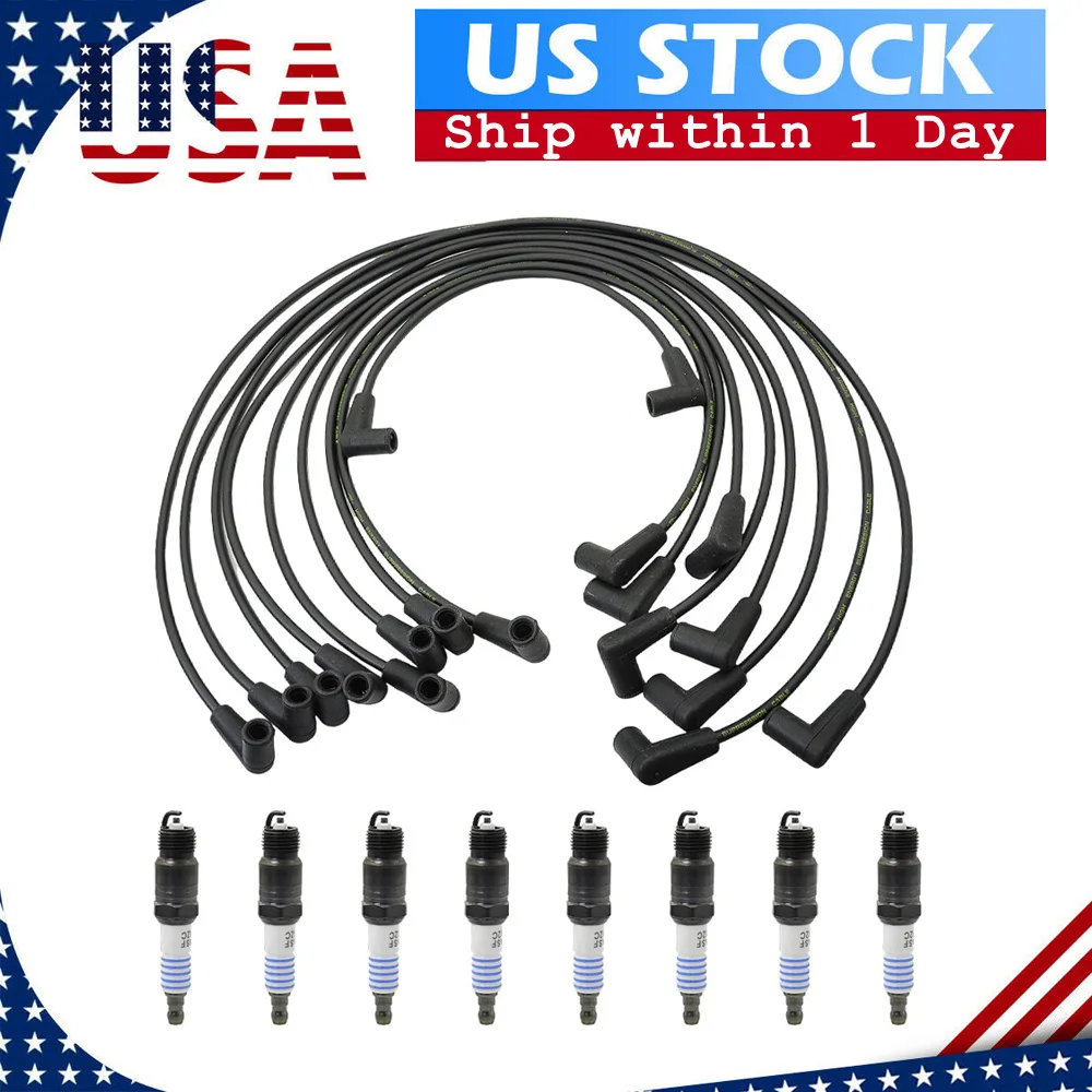 

Pack of 9 Electronic Ignition HEI Spark Plug Wires 10.5MM & 8 Spark Plug set For Chevy SBC BBC 454 383 350