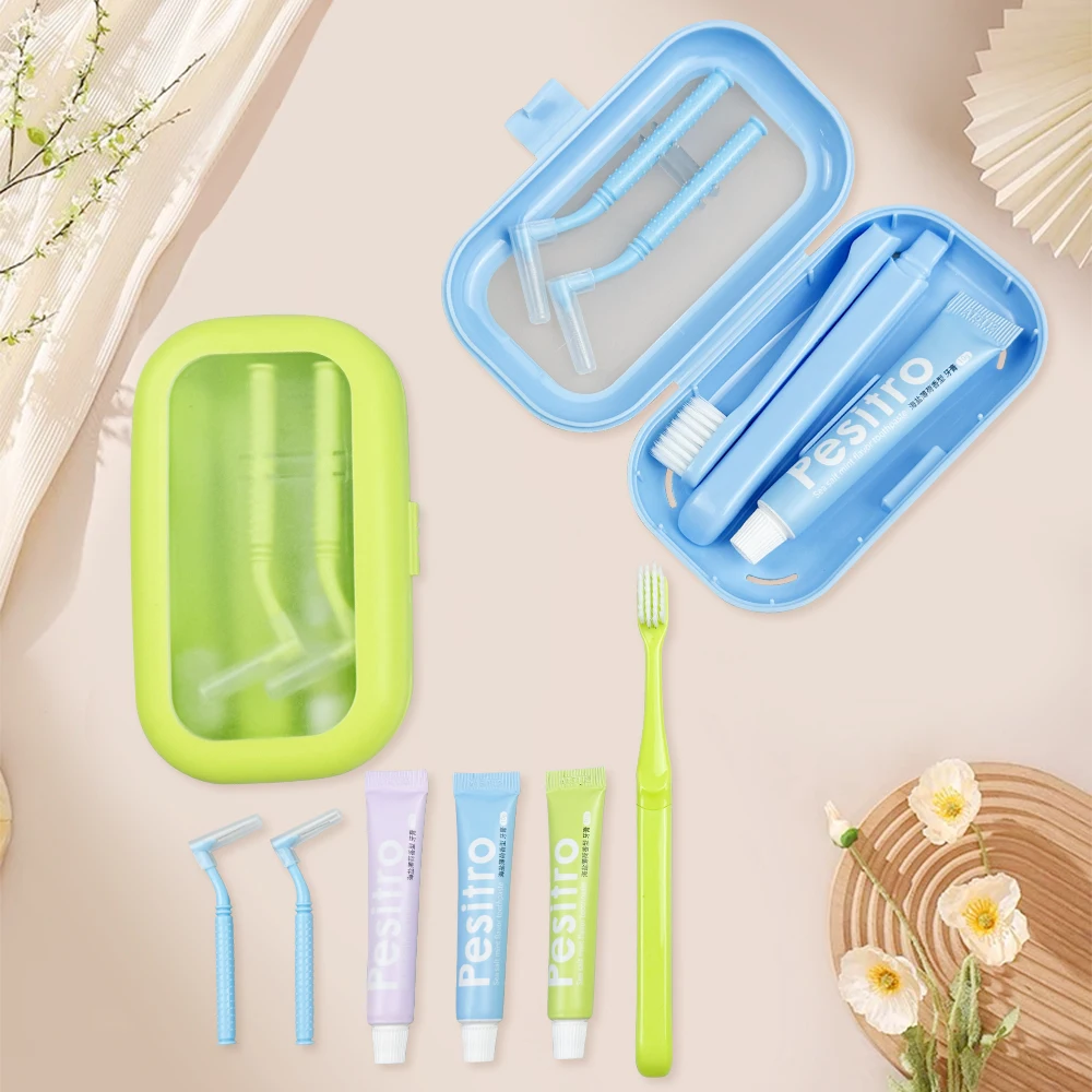 Portable Toothbrush Set Travel Wash Bag Dental Cleaning Care Tool Detachable Toothbrush with Toothpaste Interdental Brush