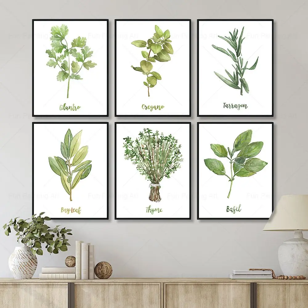 

Botanical Herbs Plant Flower Posters and Prints Watercolor Spice Wall Art Canvas Painting Pictures for Kitchen Home Wall Decor