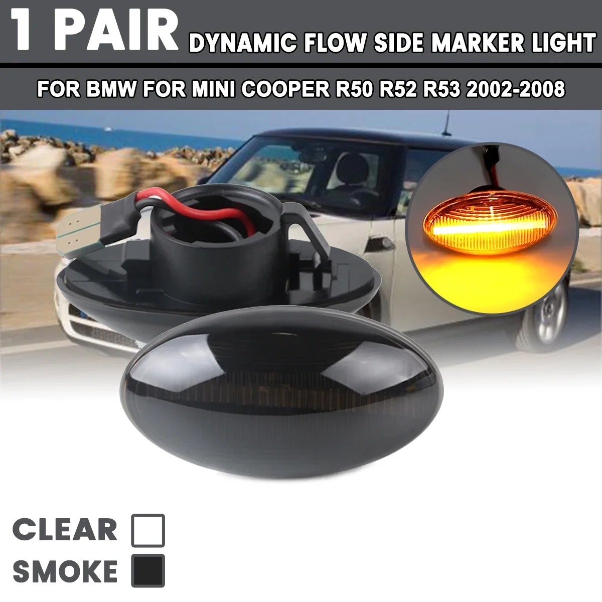 

1 Pair For BMW for MINI Cooper R50 R52 2002-2008 Dynamic Day Light LED Side Marker Error Free Panel Light Flowing Repeater Lamp