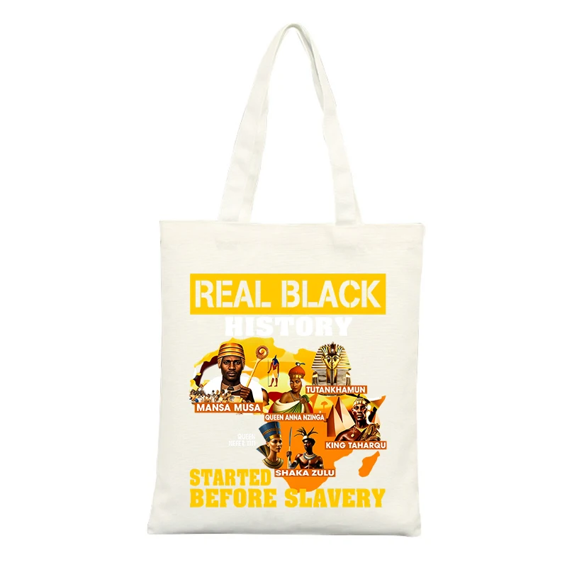 Canvas Tote Bag with African Historical Figures and Typography Print, Ideal for Casual Daily Use and Cultural Events