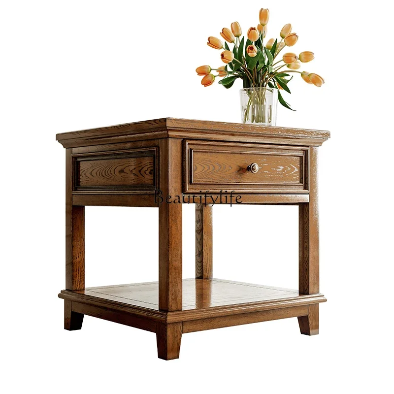 

ls 18American Country Style Solid Wood Side Cabinet Small Square Table Coffee Table Simple American Living Room Furniture