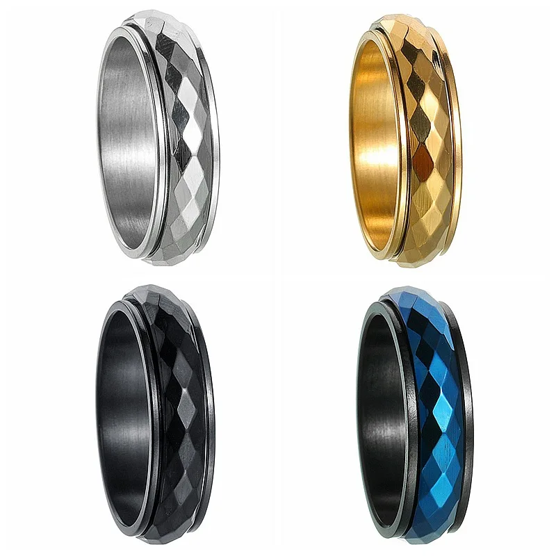 Rhombic Geometric Fidget Spinner Men Rings Stainless Steel Retro Punk Rock Minimalism Women Jewelry Fashion Accessories Gift