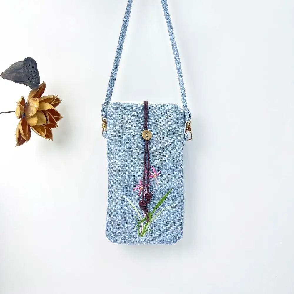 

Ancient Style Embroidery Phone Bag Cotton Linen Purse Versatile Crossbody Bag Chinese Style Handbags Flower Shoulder Bag Girls