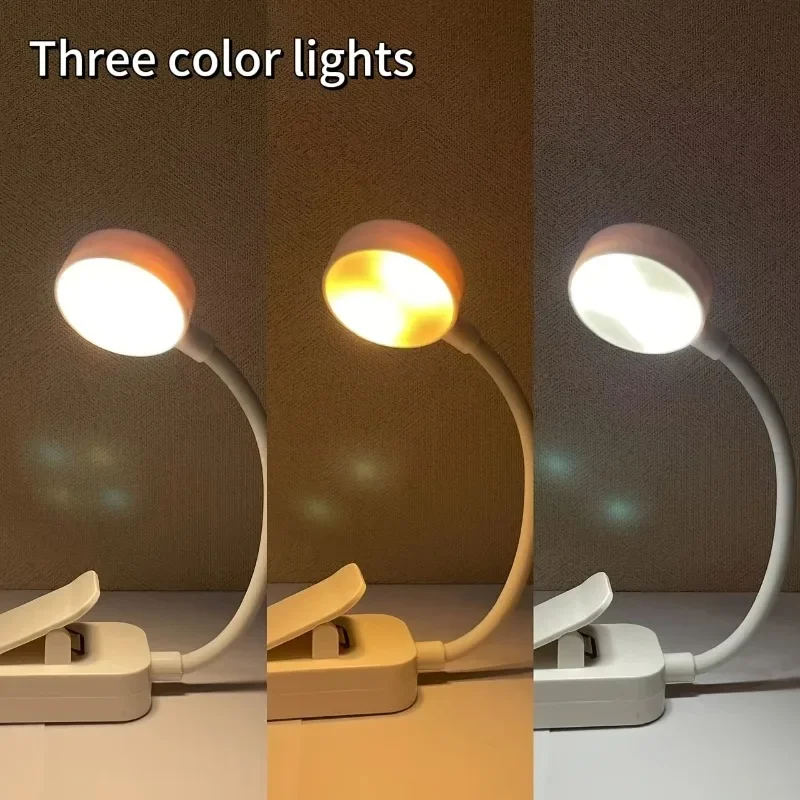 1pc Portable LED Clip-on Reading Light 3 Modes Adjustable Eye Protection Clip-On Study Reading Lamp for Travel Bedroom Book