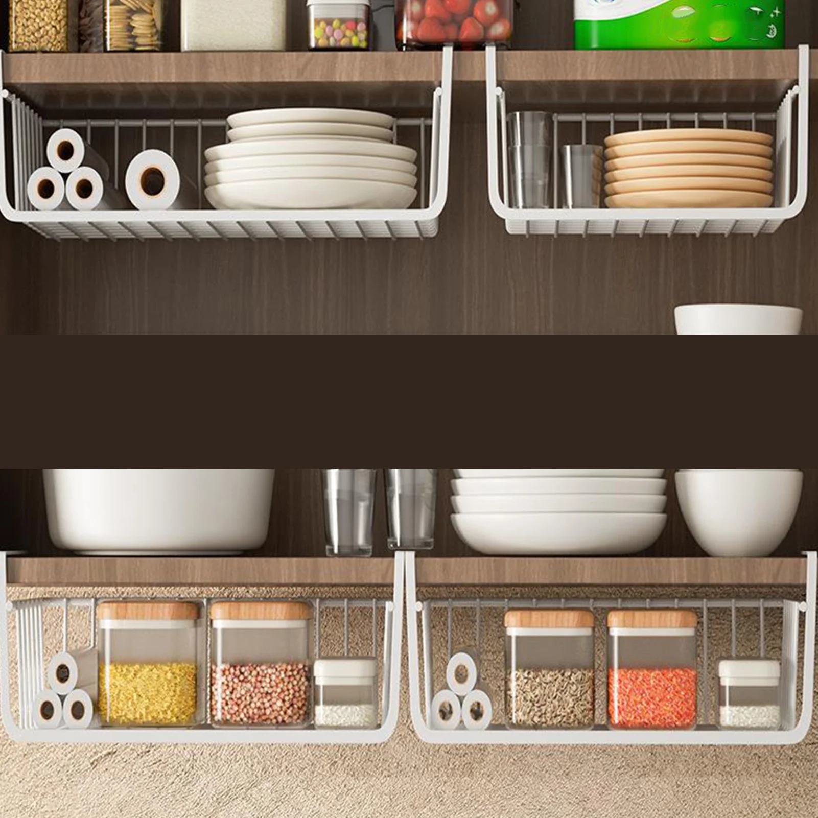 

Under Cabinet Storage Rack All Metal Under Shelf Storage Basket Multipurpose Simple for Kitchen for Bookshelf for Pantry