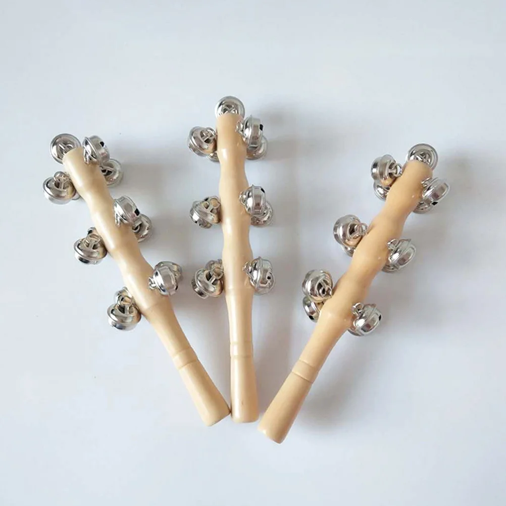 4Pcs Wood Rattle Baby Hand Jingle Bells Small Size Smooth Surface Stimulate Music Interest Wood Rattle Toys Hand Jingle Bell