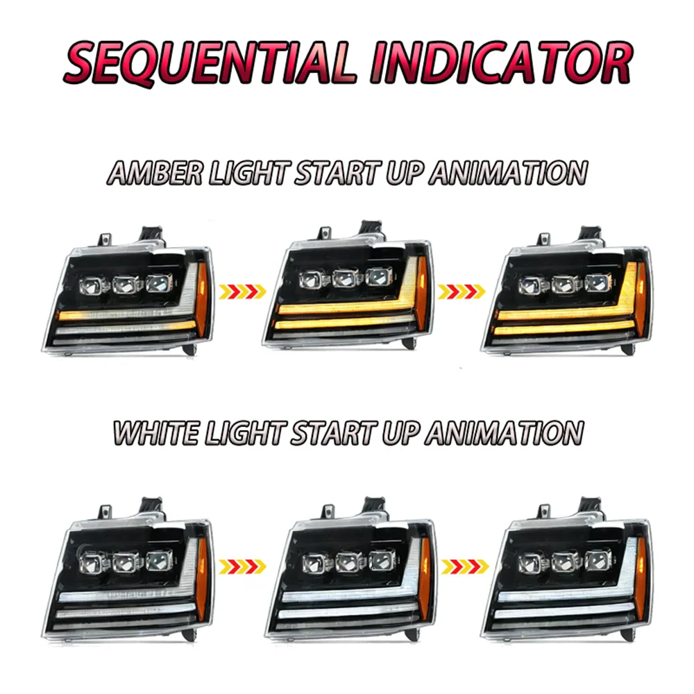 SINDAR LED Projector Headlights for Chevrolet Tahoe 2007-2014 / Suburban/Avalanche, with DRL Turn Signal High Low Beam