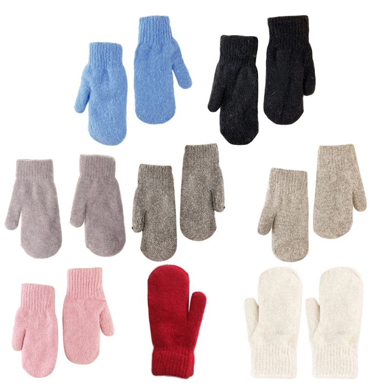 

Full Finger Gloves for Women Winter Warm Plush Lining Knit Solid Color Mitten