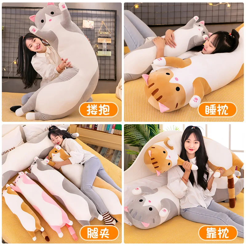 50-150CM Cartoon Long Cat Sleep Pillow Plush Toy Stuffed Doll Soft Pillow Home Decor Bed  Back Cushion Birthday Gift for Girls