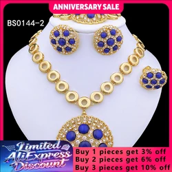 Italian Luxury Design Jewelry Set For Women Party Set Jewelry Classic Blue Round Pendant Necklace Earrings Bracelet And Ring