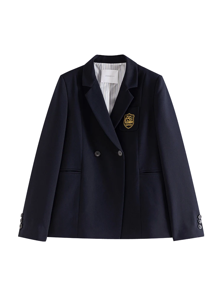 ZIQIAO Commuting Casual College Style Suit for Women 2024 Spring New Trend Sense Short Pleated Skirt + Loose Blazer Female Sets