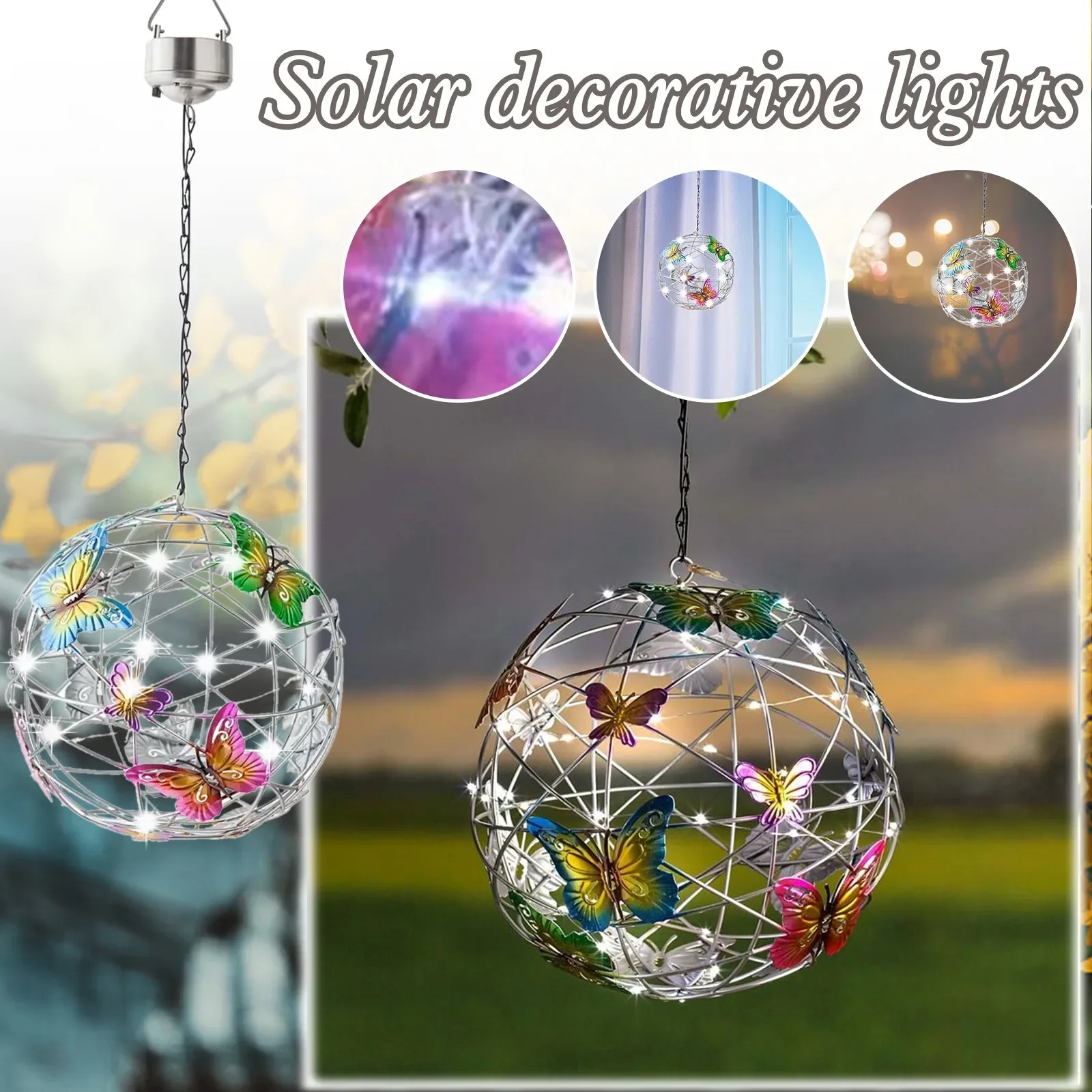 Solar Hanging Globe Lights - Waterproof Metal Weaving Lamps for Patio Yard