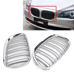 1 Pair Double Line Gloss Silver Car Front Bumper Sport Grilles Kidney Racing Grill Fit For BMW 7 Series F01 F02 2009-2015