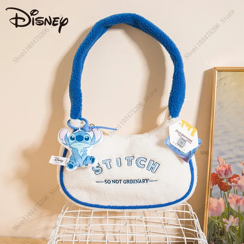 Kawaii Disney Stitch Shoulder Bag Large Capacity Armpit Bag Cartoon Embroidered Handbag Cosmetics Mobile Phone Storage Bags