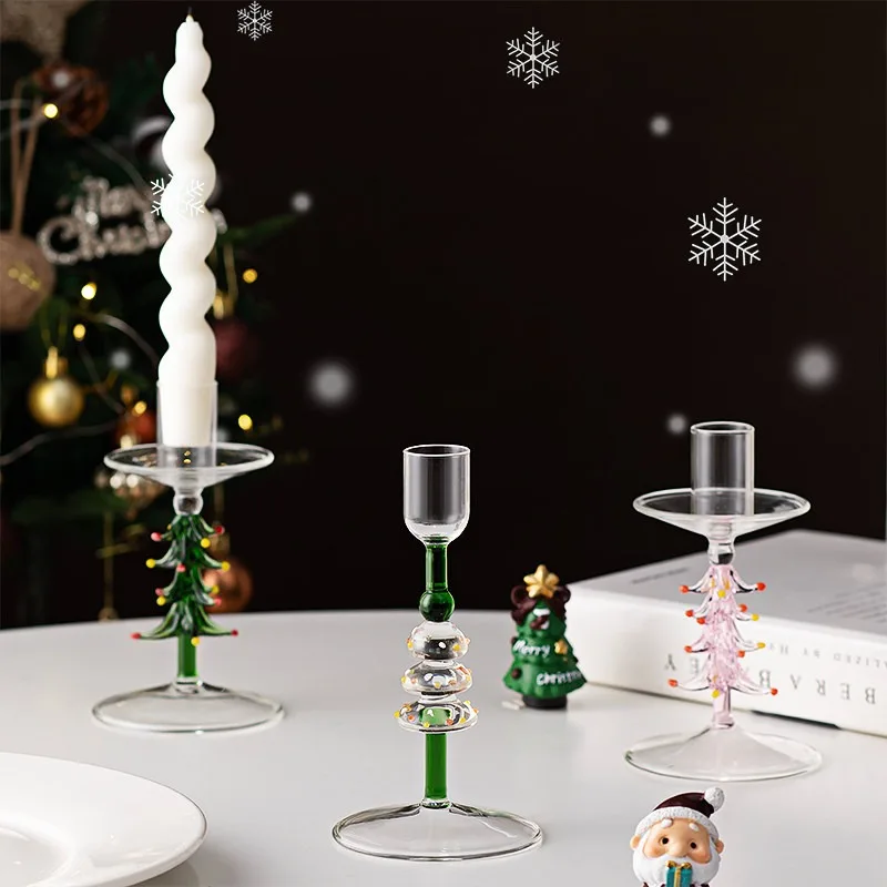Christmas Themed Glass Candle Holders for Home Decoration High-end and Romantic Christmas Tree Shaped Candle Holders