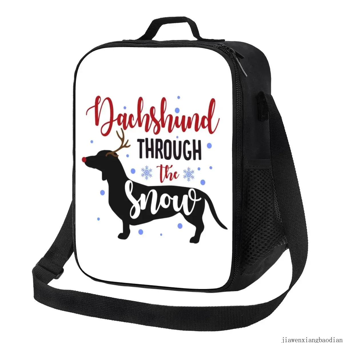 

Christmas Dachshund Through The Snow Resuable Boxes Deer Sausage Dog Mom Cooler Thermal Food Insulated Lunch Bag Office Work