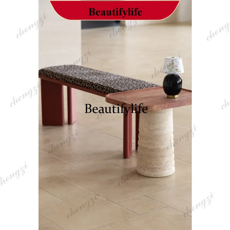 N178 Classic retro red leopard print bench entry shoe changing stool bedside bench living room