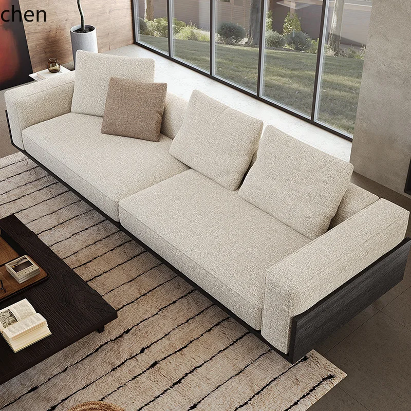 ZML Living Room Straight Three-Seater Sofa Vintage Style Cotton Linen Sofa Retro Fabric Sofa