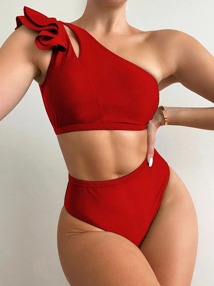 Riseado High Waist Swimsuit Bikinis 2024 Swimwear Women Sexy One Shoulder Summer Beachwear Black Bathing Suits