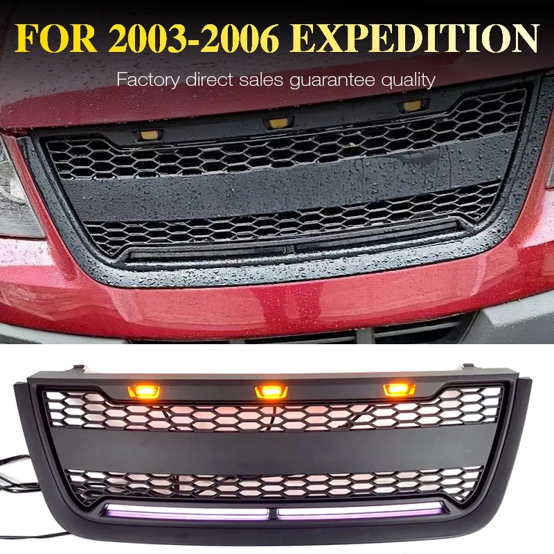 

Front Grille With Light Bar Matte Black Fits For 2003 2004 2005 2006 Ford Expedition Grill