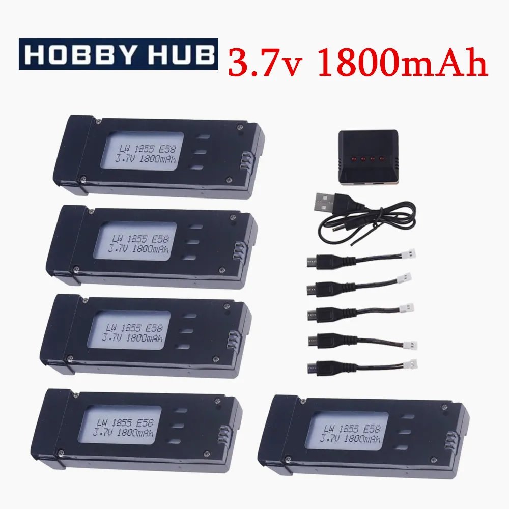 3.7V 1800mAh Lipo Battery Charger Sets for E58 JY019 S168 RC Quadcopter Spare Parts 3.7v RC Drone Battery 5pcs/sets