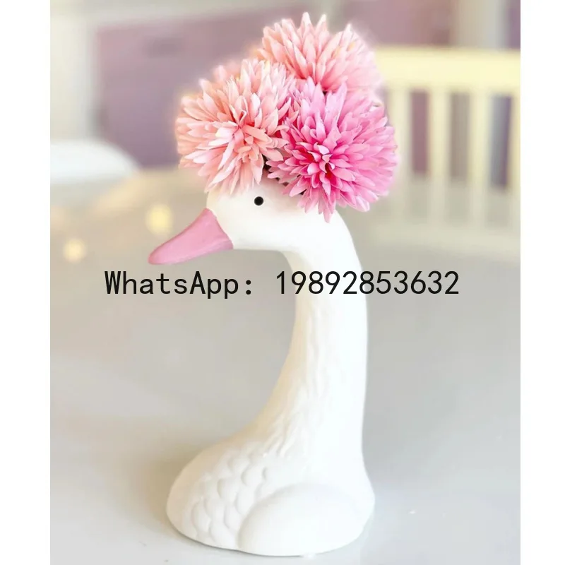 DSA swan white ceramic vase ornament, pink big goose simple modern soft decoration