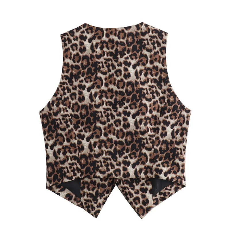 2024 Summer New Women\'s Elegant Chic Leopard Print Vest Blouse Single Breasted Sleeveless V-Neck Vest Top