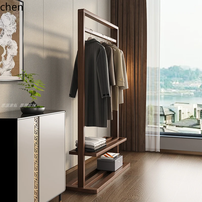 

QZT walnut hanger floor-to-ceiling bedroom solid wood coat rack household living room hanger