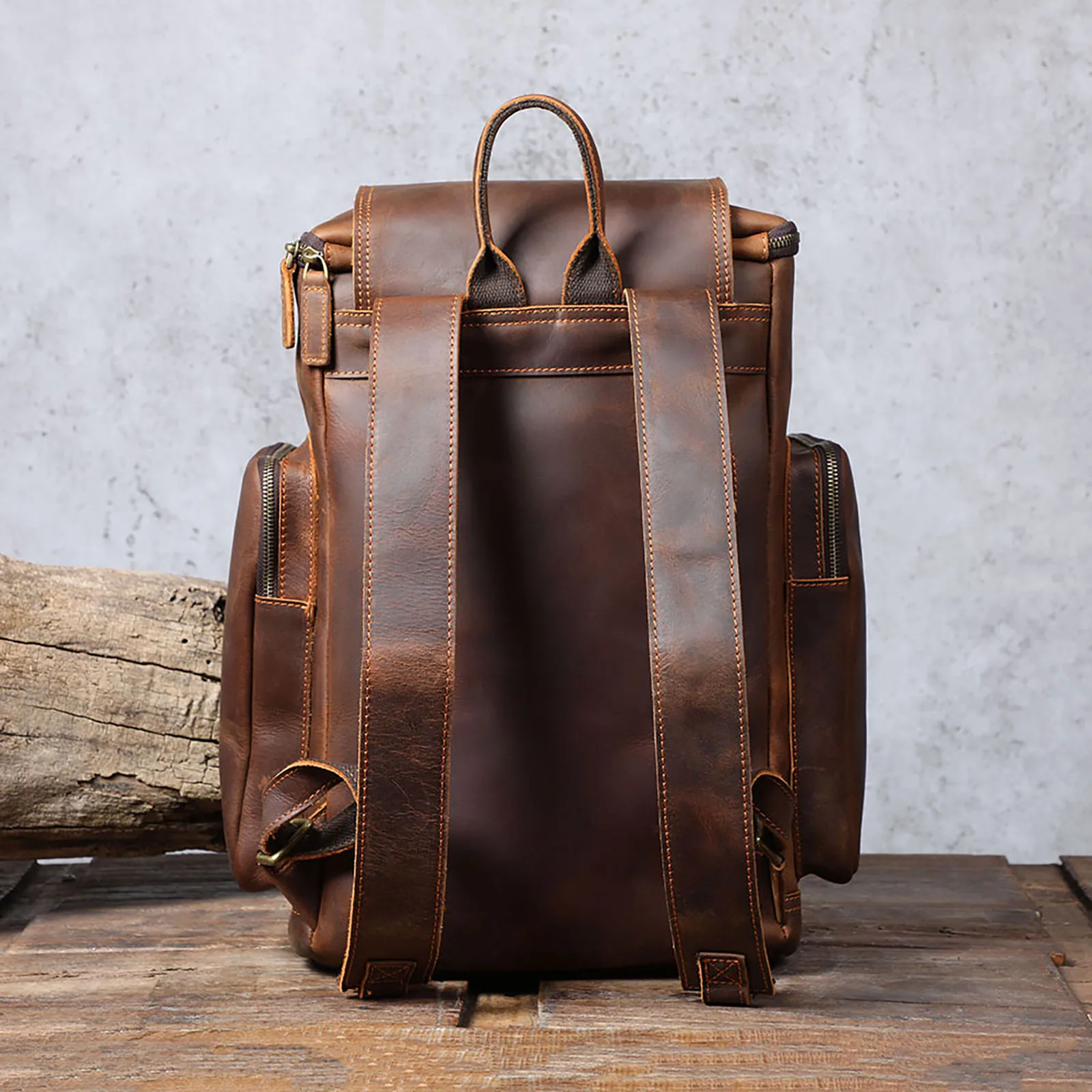 S.WORKER Vintage Echtleder-Rucksack Laptop-Tasche Casual Crazy-Horse-Leder Schultasche Outdoor-Reise-Weekender-Tasche – Detail 8