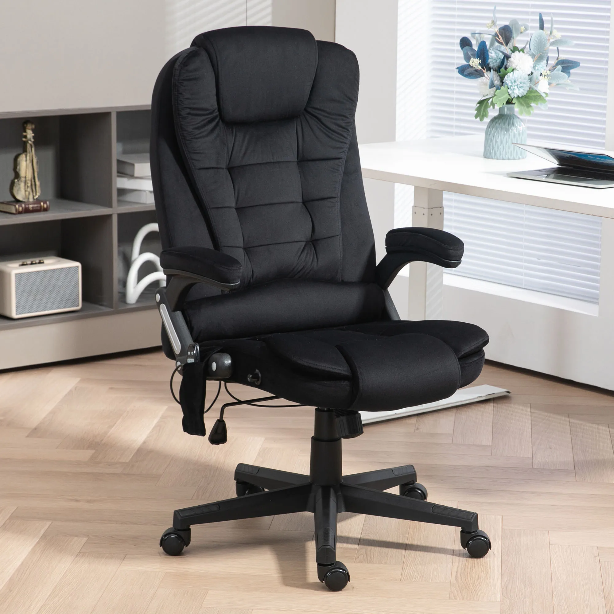 6 Point Executive Office Chair with Heat, Velvet High Back Vibrating Massage Office Chair, Black