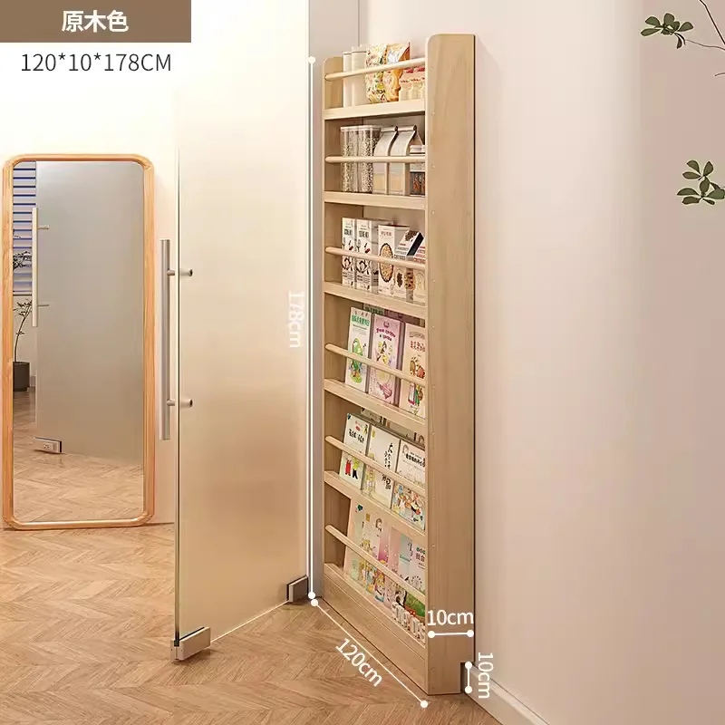

Wall-mounted bookshelf Solid wood ultra-thin Door back gap storage cabinet Multi-layer cheese thin cabinet Seam storage