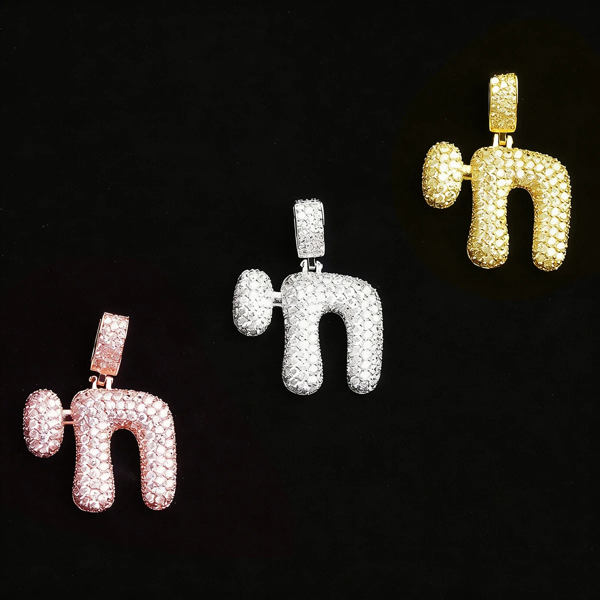Aokaishen Iced Out N Symbol Bring Luck Isreal Necklace Pendant for Men Cubic Zirconia Hip Hop Jewelry