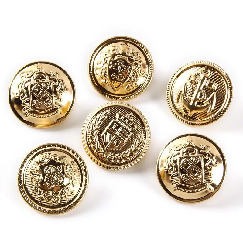 10pcs/lot 15/20/25mm Metal Vintage Coat Suit Uniform Button Retro Copper Buttons Round Shank button DIY Sewing Ornaments