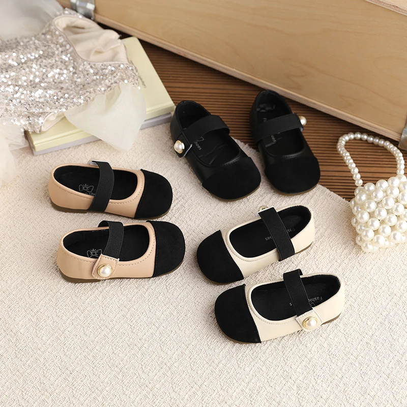 Children Moccasin Shoes Girls Mary Janes Shoes Color Matching Children Pearls Princess Shoes Soft Sole 2026 Spring Autumn New