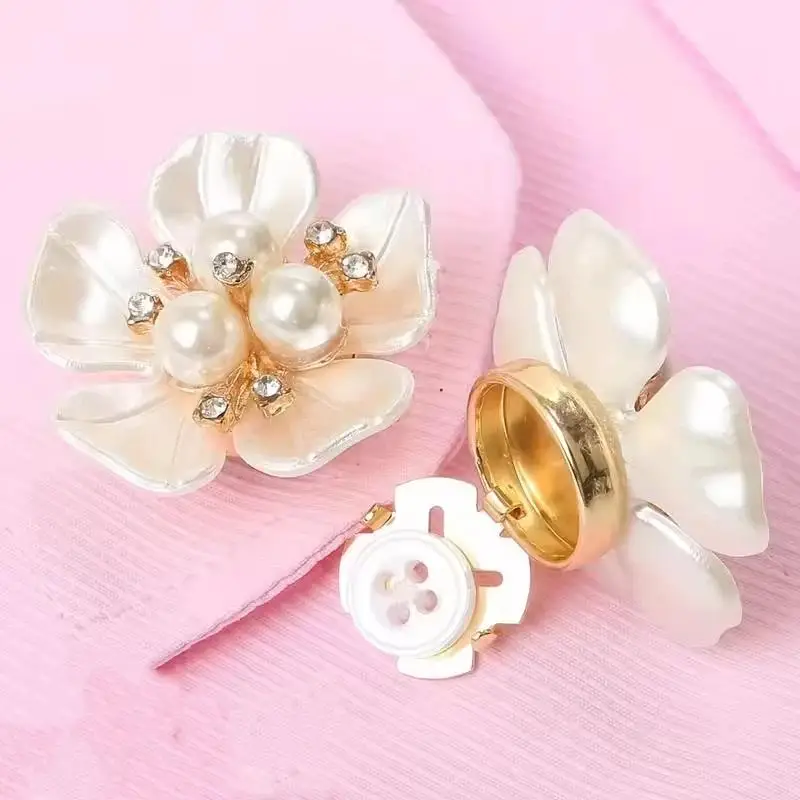 1/2/5 Stück Blumen-Strass-Perlen-Knopfabdeckung Dekorative Klammer für Hemden und Kleider Einfache Installation Modisches Accessoire Geschenk – Detail 2