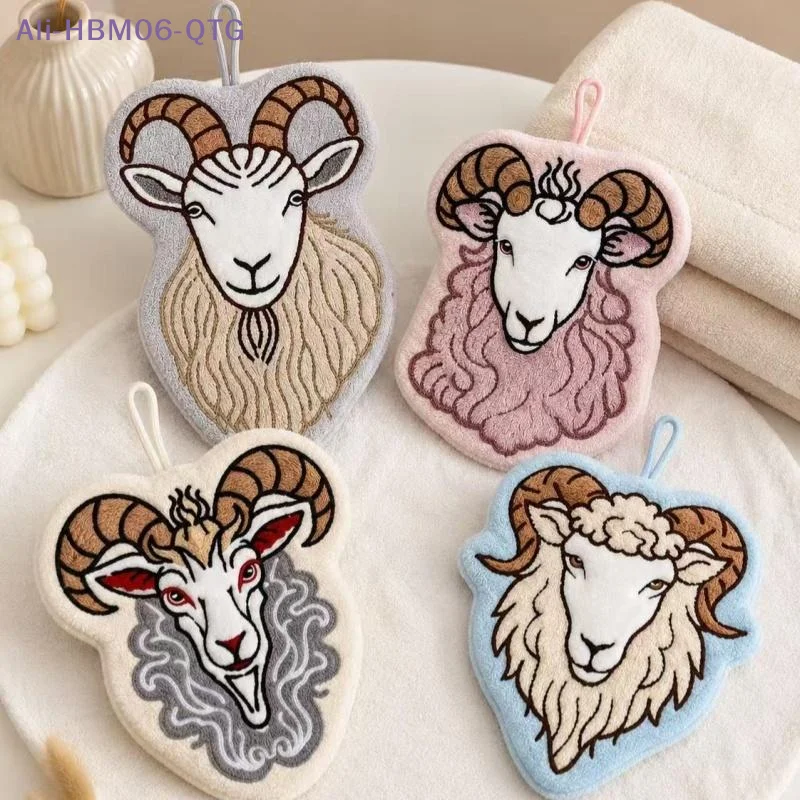 Goat Shaped Hand Towel 3d Embroidered Hanging Hand Towel Kitchen Hand Towel Colorful Bathroom Cleaning Cloth For Storage Kitchen