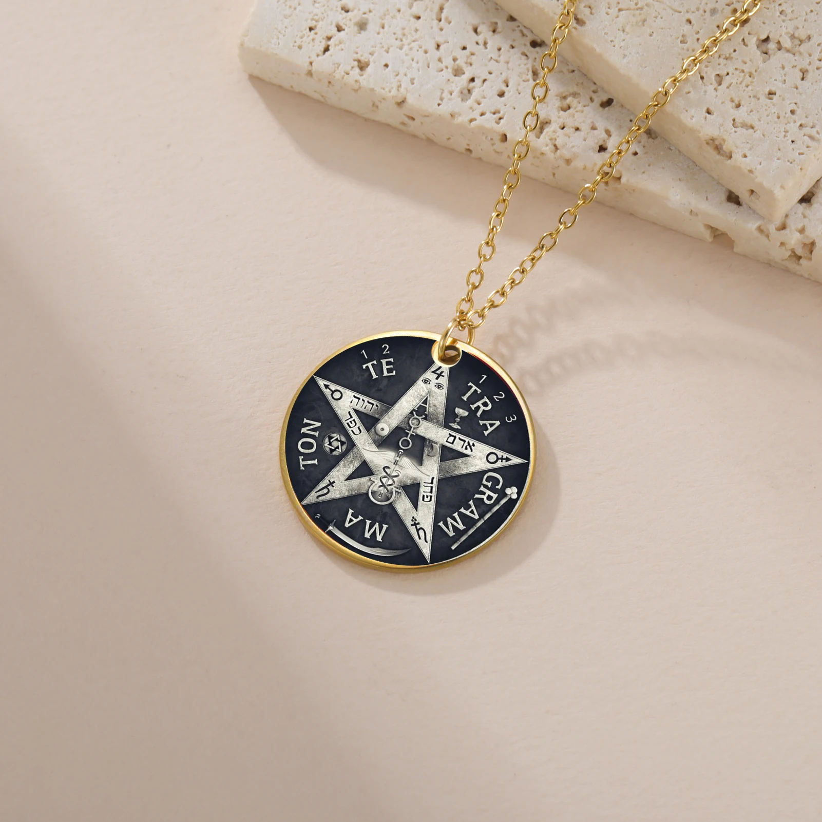 EUEAVAN 1 Buah Liontin Tetragrammaton Baja Tahan Karat Jimat Amulet Perlindungan Pembuatan Perhiasan Hadiah DIY Tahun Baru