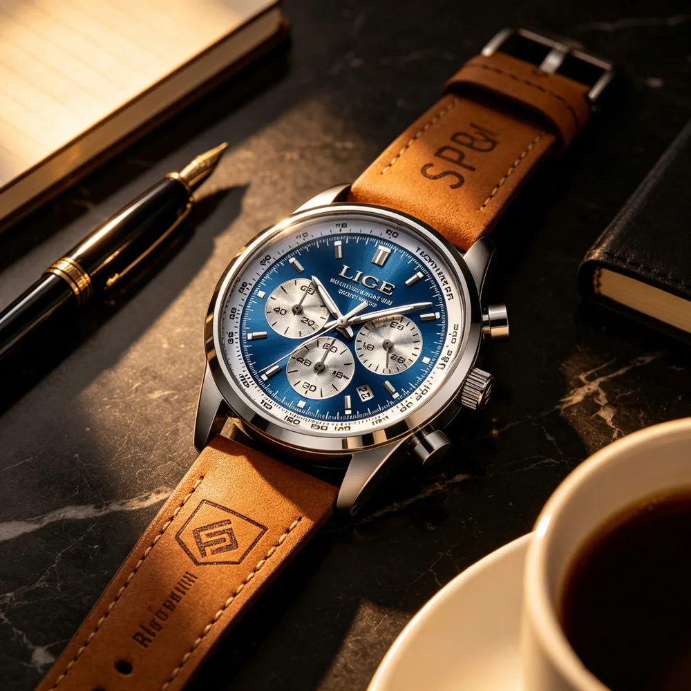 

LIGE Luxury Trendy Man Watch Date Waterproof Luminous Chronograph Men Watch Sports Male Stylish Leather Men's Quartz Watches